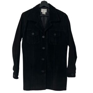 Vintage Willi Smith Suede Leather Button Front Longline Jacket Black Small 90s